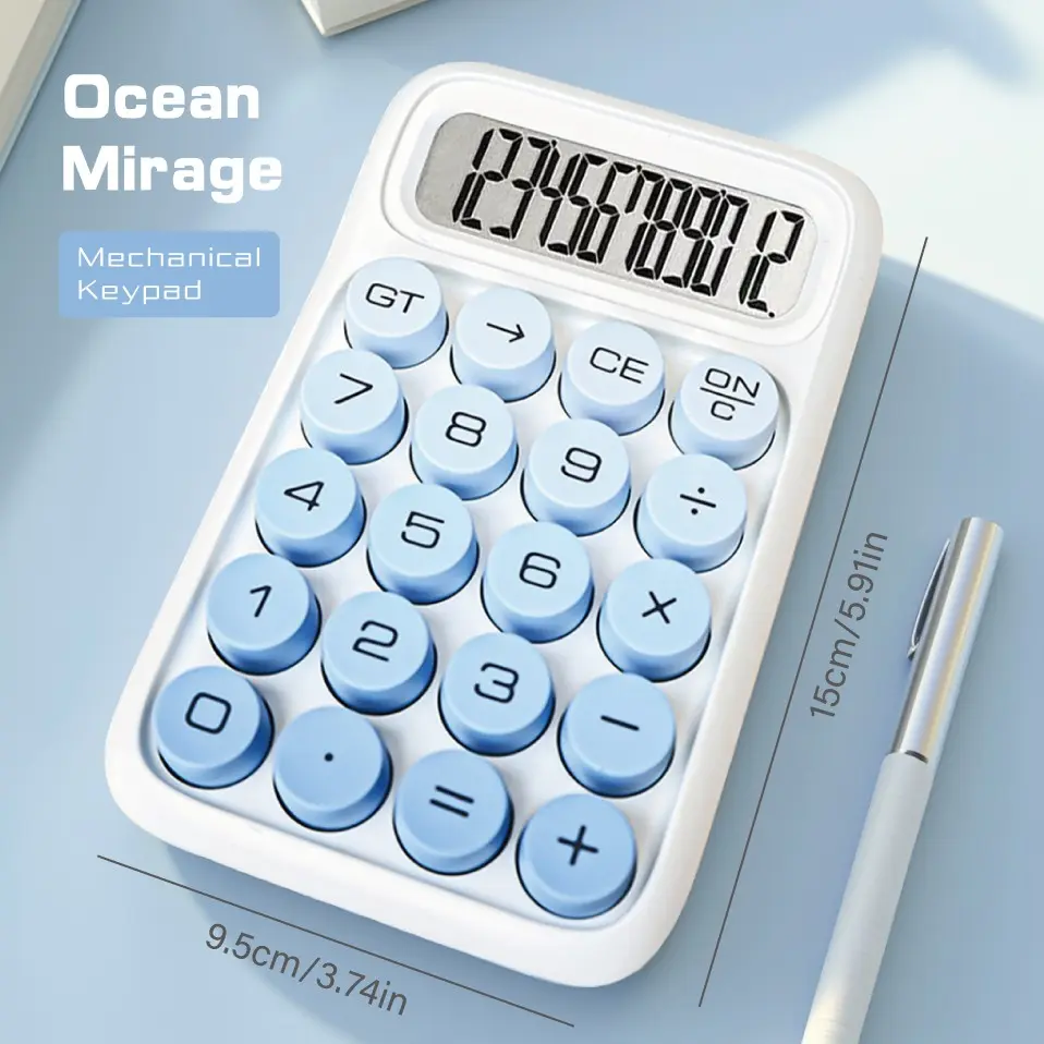 Gradient Color Calculator, 12-Digit Desktop Computer, Large Screen, Mechanical Keys, Portable, Ideal for Students and Office Workers