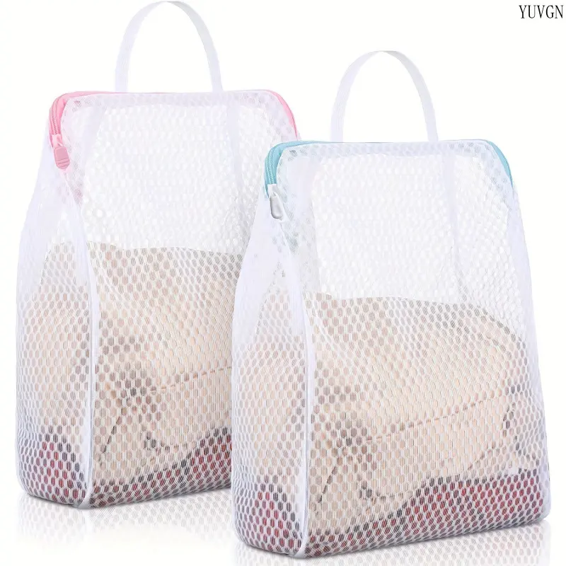 2 Pack Heavy-Duty Square Synthetic Laundry Storage Bags - Polyester Honeycomb Mesh, Secure Zippers, Portable Carry Handles, Breathable Gym Wash Bags for Travel Gear, Ideal for Back to School & Summer Travel, Accessories