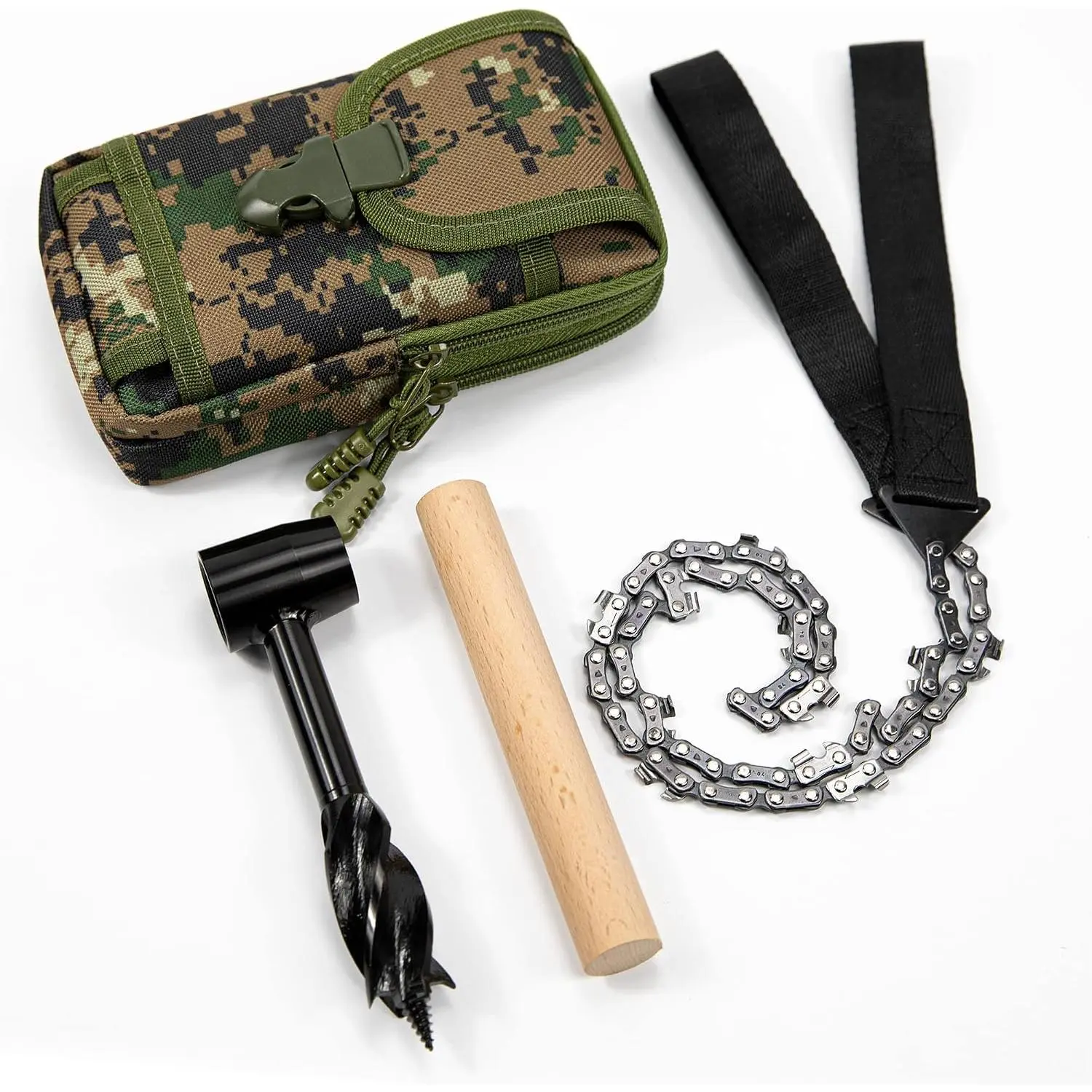 Settlers Tool Set Bushcraft Hand Auger Wrench with Pocket , Bushcraft Gear and Equipment  Eye  Drill Peg and Manual Hole Maker Multitool for Camping, Bushcrafting