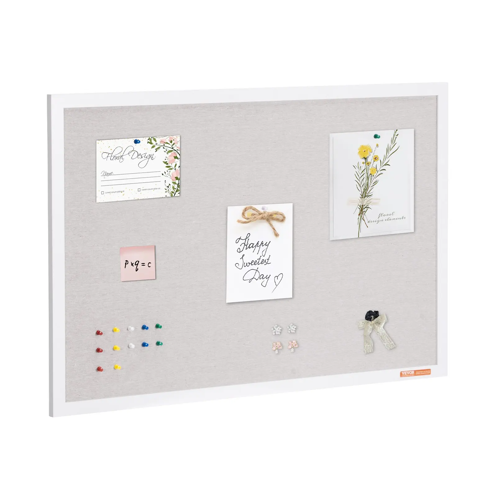 36" x 24" White Cork Board with Linen Surface - Stylish Wall-Mounted Bulletin Board for Home, School, Office - Elegant Functional Noticeboard