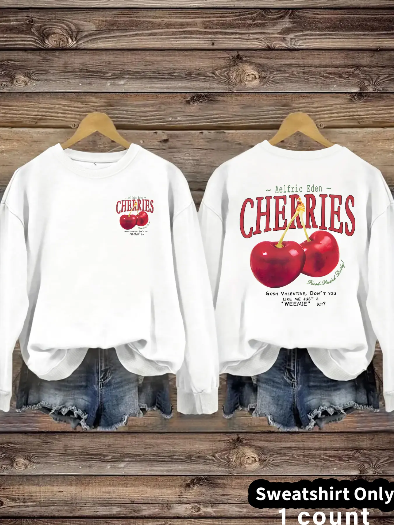 Women's Casual Cherries Cherry Pattern Sweatshirt, Soft Long Sleeve Round Neck Thin Hoodie, All-Season Comfortable Daily Wear