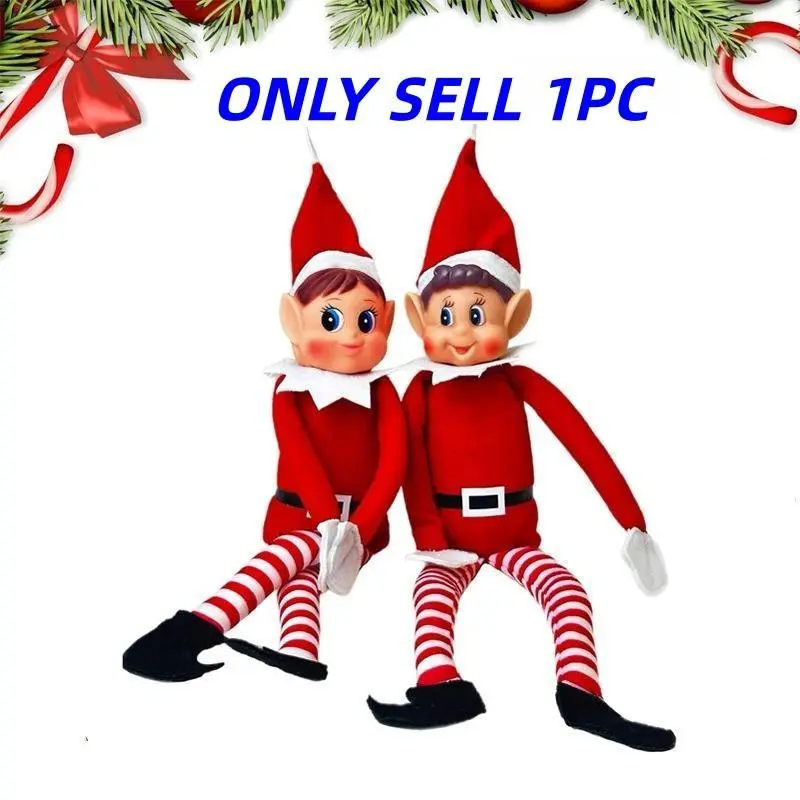 Christmas Elf Plush Ornament, Decorative Ornaments, Striped Leg Cartoon Style Doll, Indoor Holiday Decor, Photography Prop, Decoration Props, No Power Needed, Festive Decoration