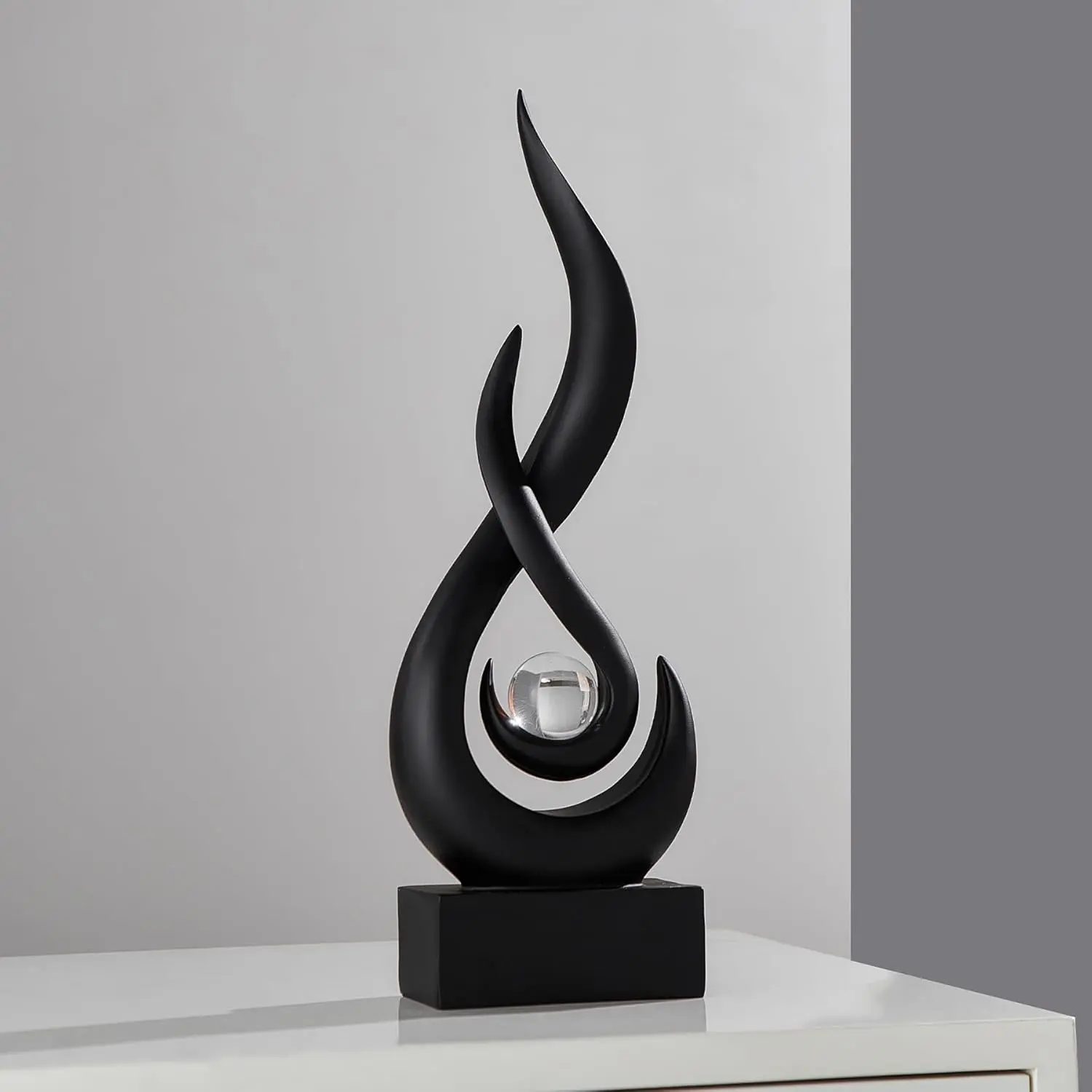 FJS Black Flame Statue, 11.8" Abstract Resin Sculpture for Home Decor, Minimalist Art Figurine for Shelf Coffee Table Centerpiece