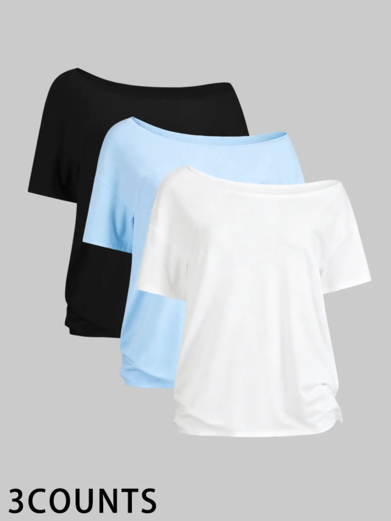 Women's Summer Casual Loose-Fit Oversize Baggy Short Sleeve T-Shirt Top, Sexy Asymmetrical Shoulder Design, Plain Pattern, Fashion Casual Chic Streetwear Everyday Wear