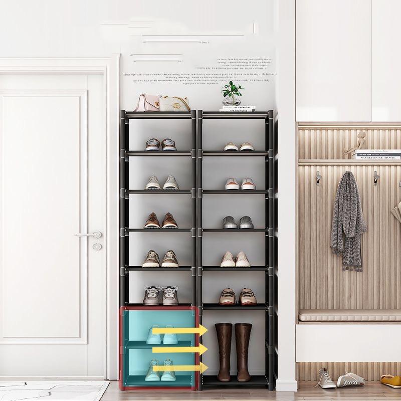 1-tier, multi-layer dustproof shoe rack, black/white, multi-functional storage rack, kitchen storage rack, shoe organizer, space-saving, for use at the entrance of dormitories, living rooms, bathrooms, etc., essential for students starting school.