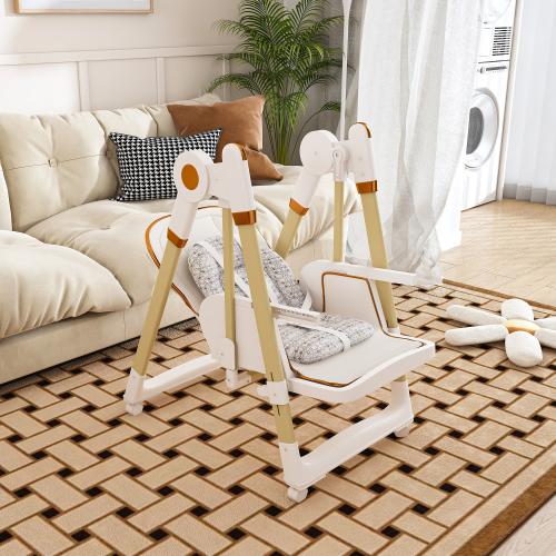 [Bellemave]Convertible Baby High Chair to Rocker with 5-Point Harness, Foldable Infant Feeding Chair with Silent Locking Wheels & Removable 2-Tier Easy-Clean Tray for 6M-3Yrs (White)