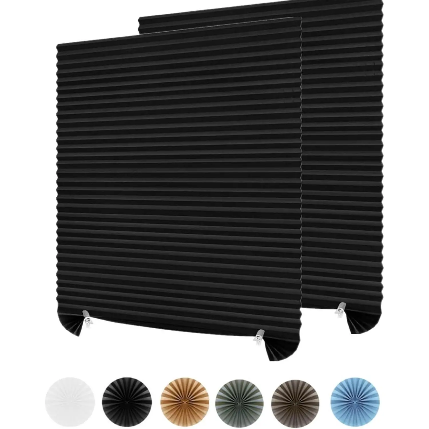 2Pcs Cordless Self-Adhesive Pleated Blackout Window Coverings, Breathable Non-Woven Fabric Temporary Blinds, No-Drill Easy Cut & Install 2-Piece Set, Multi-Size for Home Office Windows Doors (Folded Package Included)
