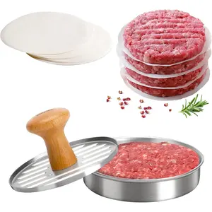 Burger Press 5" Hamburger Press Patty Maker - Non-Stick Hamburger Mold with 100 Patty Papers Set | 304 Stainless Mash Tool Smash for Meat  Veggie Turkey Vegan Beef