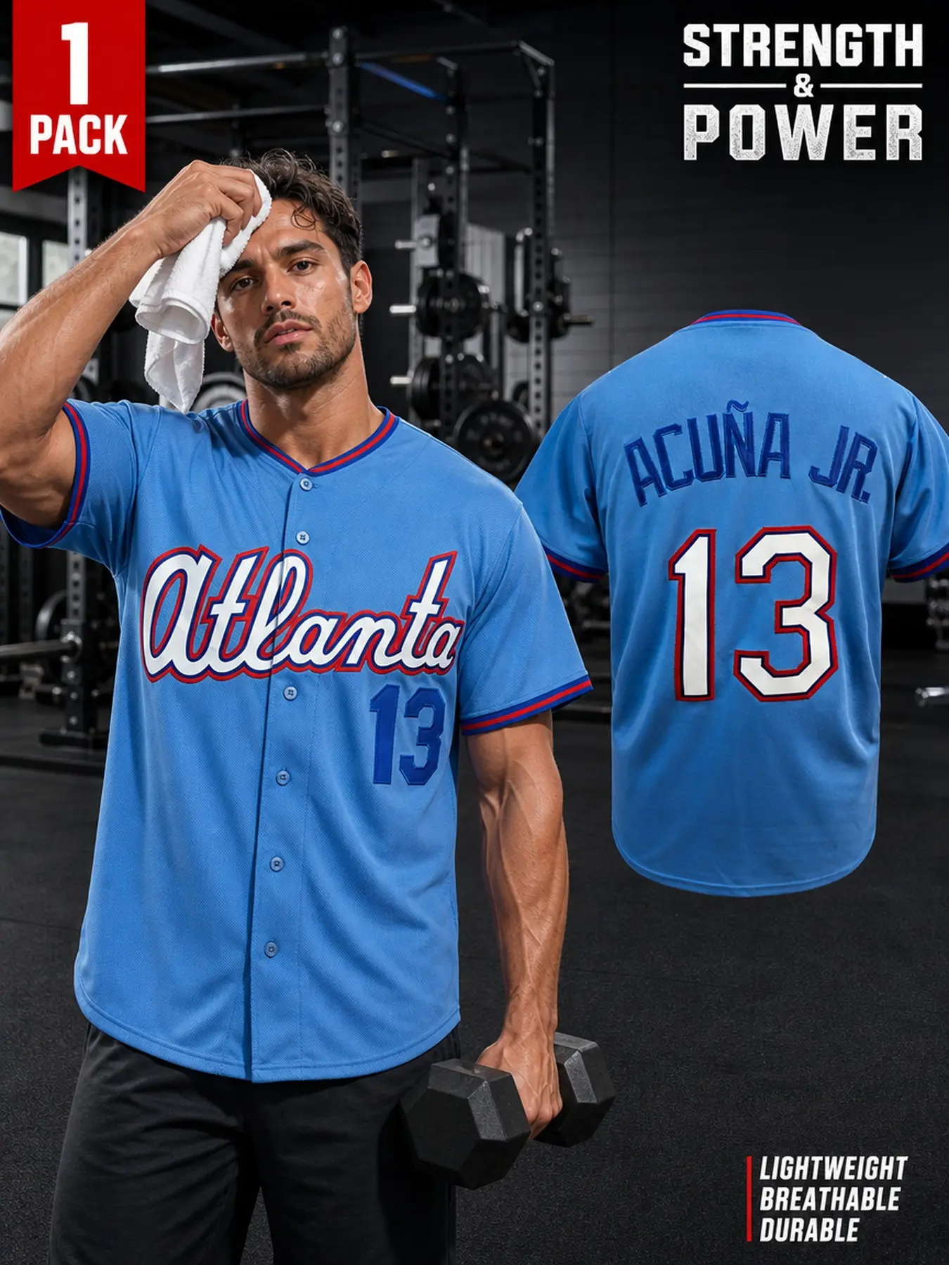 Men's Atlanta 13 Light Blue Baseball Jersey, Stitched Team Uniform for Game Day, Party & Daily Wear,Unisex