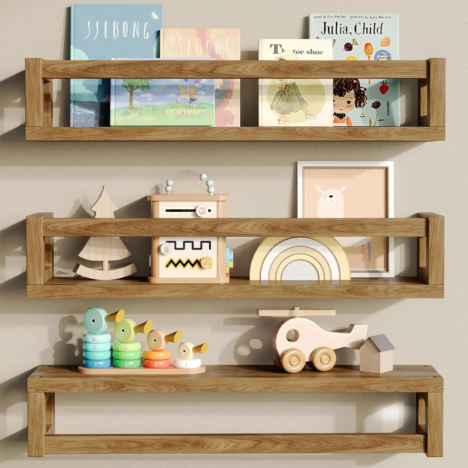 Upgraded Thick Floating Shelves, Solid  Bookshelf for Wall, Floating Book Shelves Use as Wall Shelves for Bedroom, Living Room, Kitchen, Books,  Rack & Decor – Walnut Brown