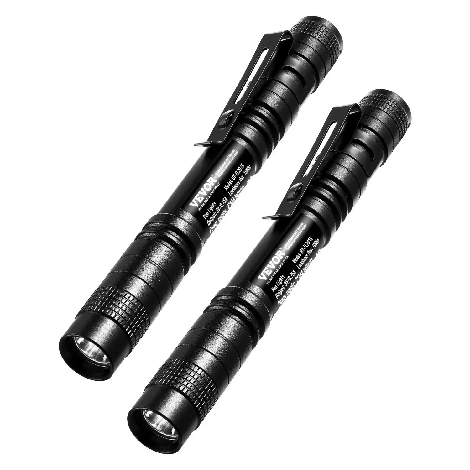 VEVOR 2-Pack Aluminum Alloy Pen-Shape LED Flashlight - Clip-Attached, 100 Lumens, 3 Hours, Lightweight Waterproof Pocket Led Light for Work Users, Camping, 1-Button On/Off Tool for Tight Spaces