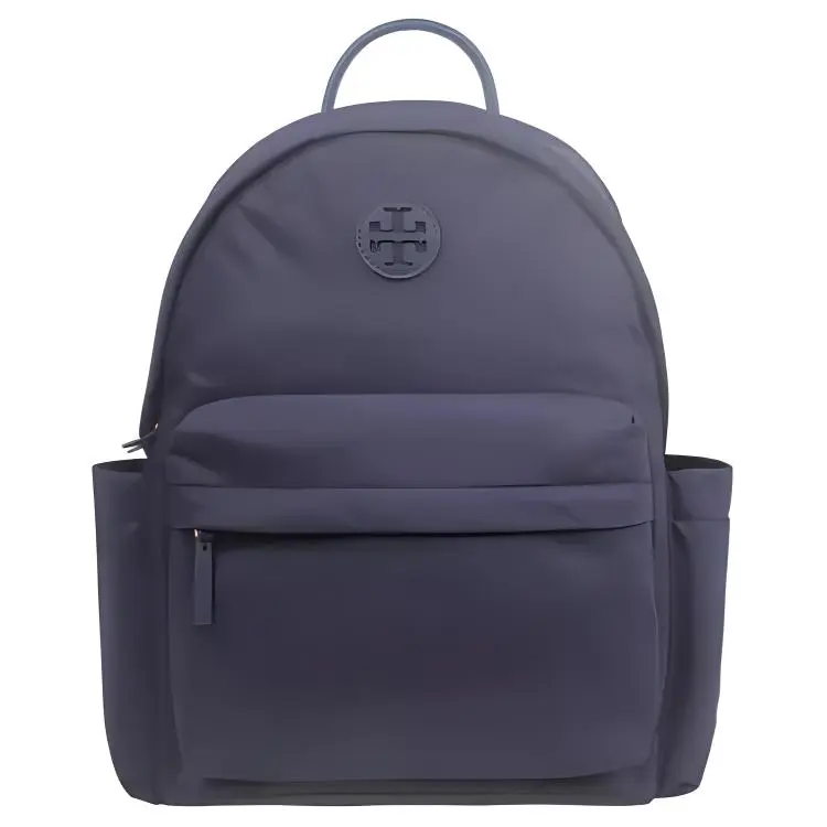 Tory Burch Classic Double-T Logo Solid Nylon Backpack for Women – Navy Blue