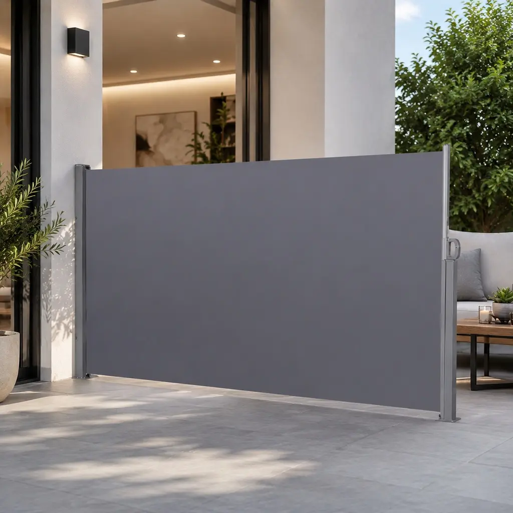 Retractable Side Screen Awning 118.1"x62.99" Dark Grey - UV-Resistant Waterproof Canopy Shade for Garden, Balcony, Patio - Portable & Foldable Sunshade