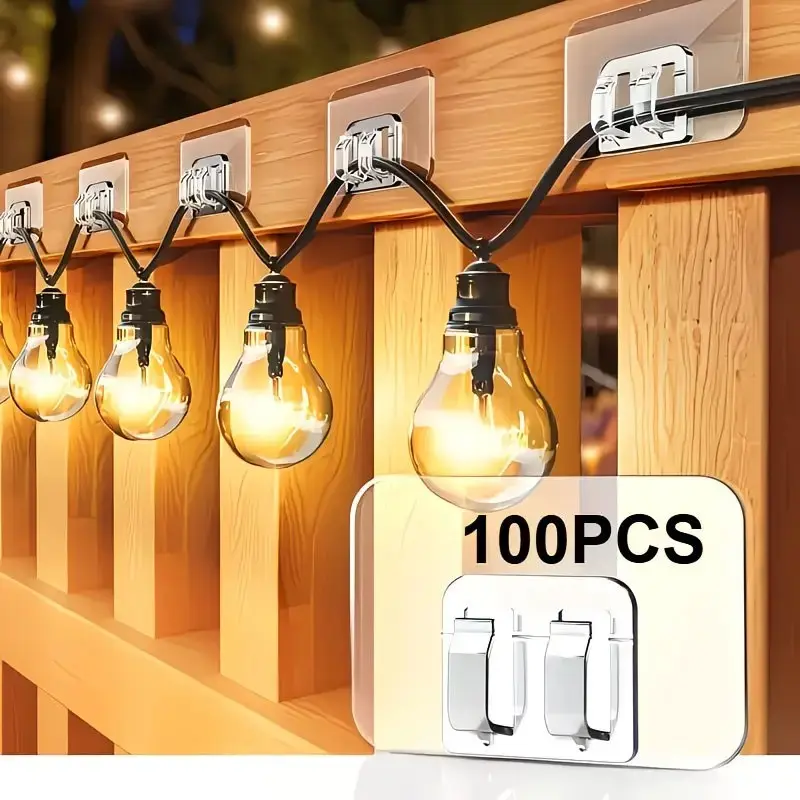 100pcs Outdoor Light String Hooks, No Damage, No Tools, Waterproof UV Resistant, Indoor & Garden Decor, Perfect for Christmas, Halloween, Thanksgiving