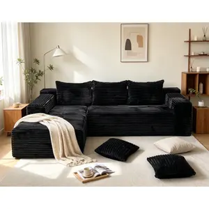 [2 Packages Shipping]106" L-Shaped Boneless Sectional Cloud Couch Corduroy Velvet Modular with Chaise No Assembly Required Sofa Living room furniture
