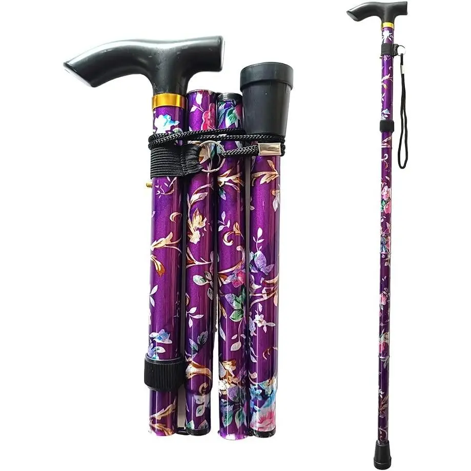 Floral Folding Walking Cane for Seniors, Lightweight & Adjustable Unisex Stick with Ergonomic Handle for Balance & Walking Support, Gifts for Grandma & Grandpa, Sturdy Hiking Sticks, High Tensile Strength Hiking Sticks