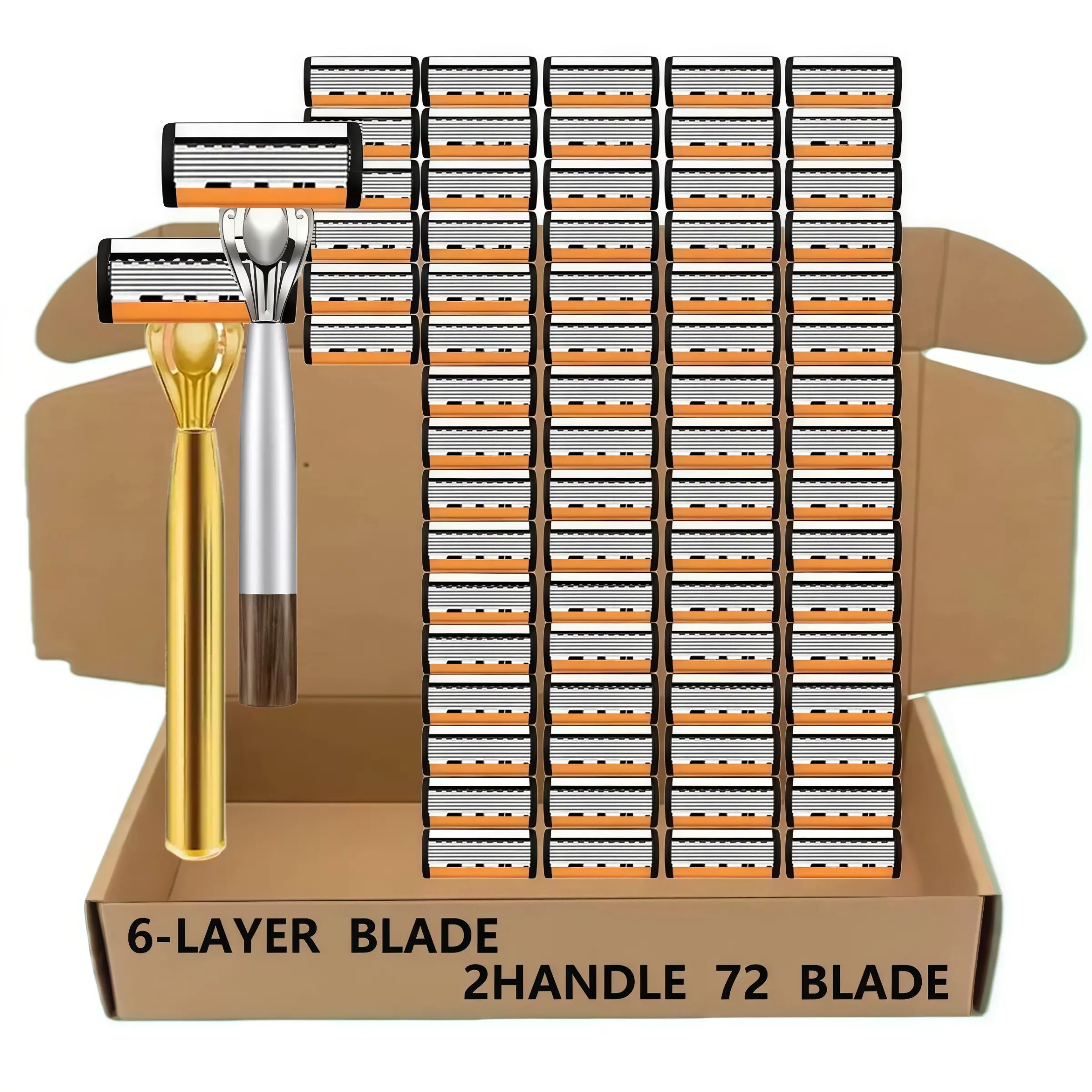 Razor Blade Replacement Set for Men, 72 Razor Blades with 2 Handle, Stainless Steel Handheld Razor for Daily Use