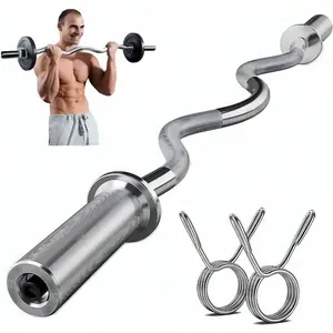 Olympic 47-inch EZ Curved Curl Bar, Compatible with 2-inch Olympic Plates, Professional Weight Lifting Bar for Arm Muscle Training