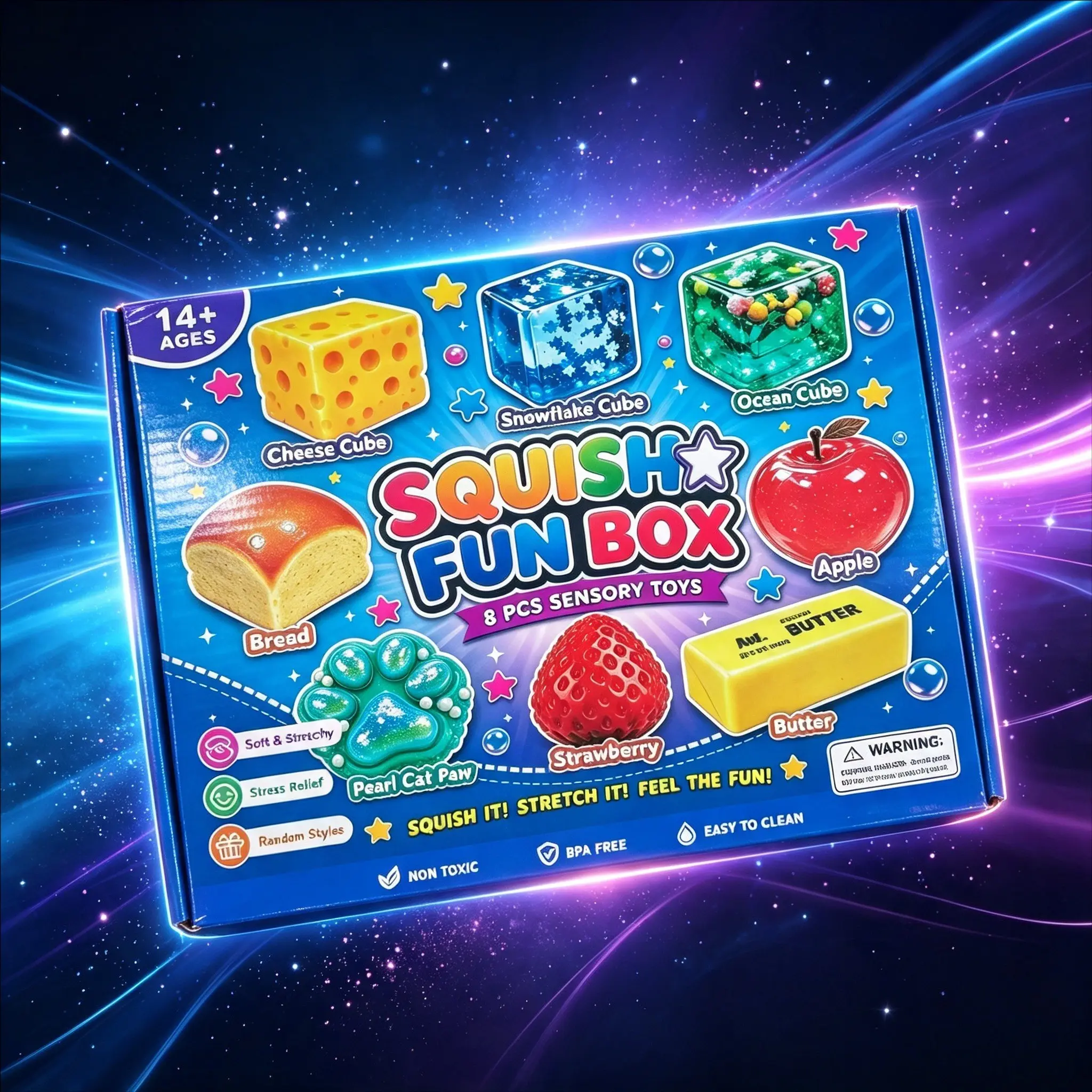 8 Piece Mystery Soft Box Stress Relief Toy Blind Box, Food Shape Jelly Gel Squeeze Fun, Kids Adult Sensory Toy Birthday Gift, Squishy Fidgets