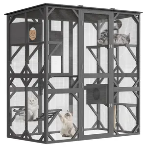 70" Walk-In Outdoor Catio with Window Access – Waterproof Enclosure for Multiple Cats, Bridge & Scratching Post Included – Patio Cat Playpen, Ships in Multiple Boxes
