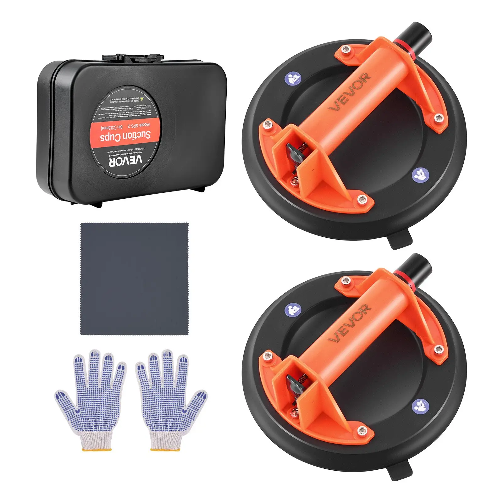 VEVOR 2-Piece Vacuum Suction Cup Tool Set, 8-in ABS Handle Vacuum Glass Lifter, 400 lbs Max Capacity for Tile Lifting, Drywall & Windows with Carrying Case
