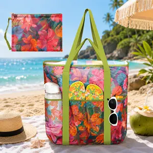Quick Dry Sand Free Beach Tote Bag Mesh Design with Detachable Zip Pouch for Vacation Travel Essentials