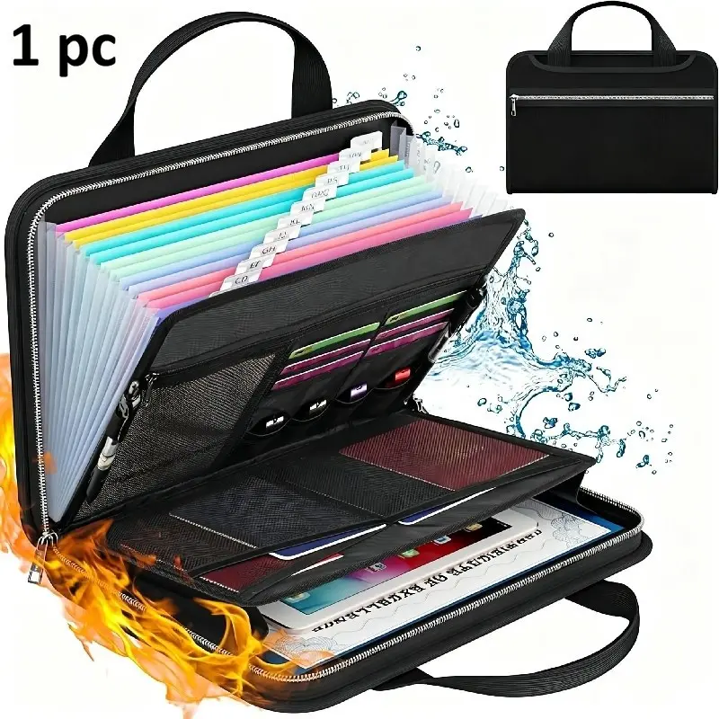 Waterproof Fire-Resistant File Bag, Foldable Large Capacity A4 Fireproof File Organizer, Office Supplies Storage, Durable Paper Holder
