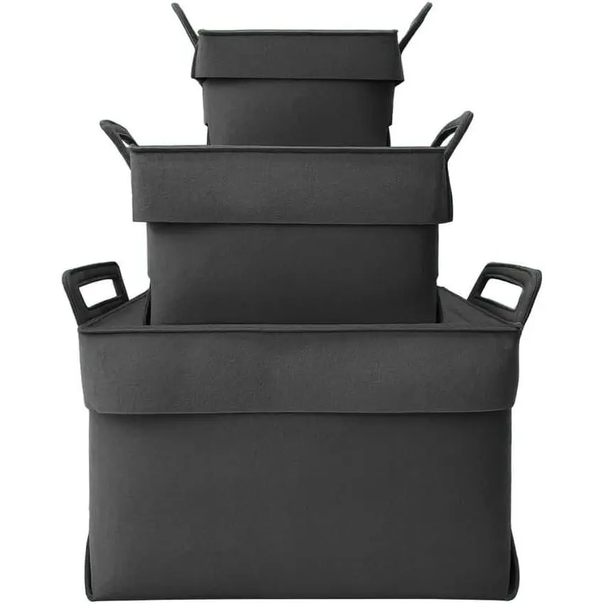 meaningLAB 3  Sizes Collapsible Felt Storage Box - 2in1 Function with Lid - Versatile Felt Storage Bins for Closet, Cube Organizer, Makeup & Basket (Gray)