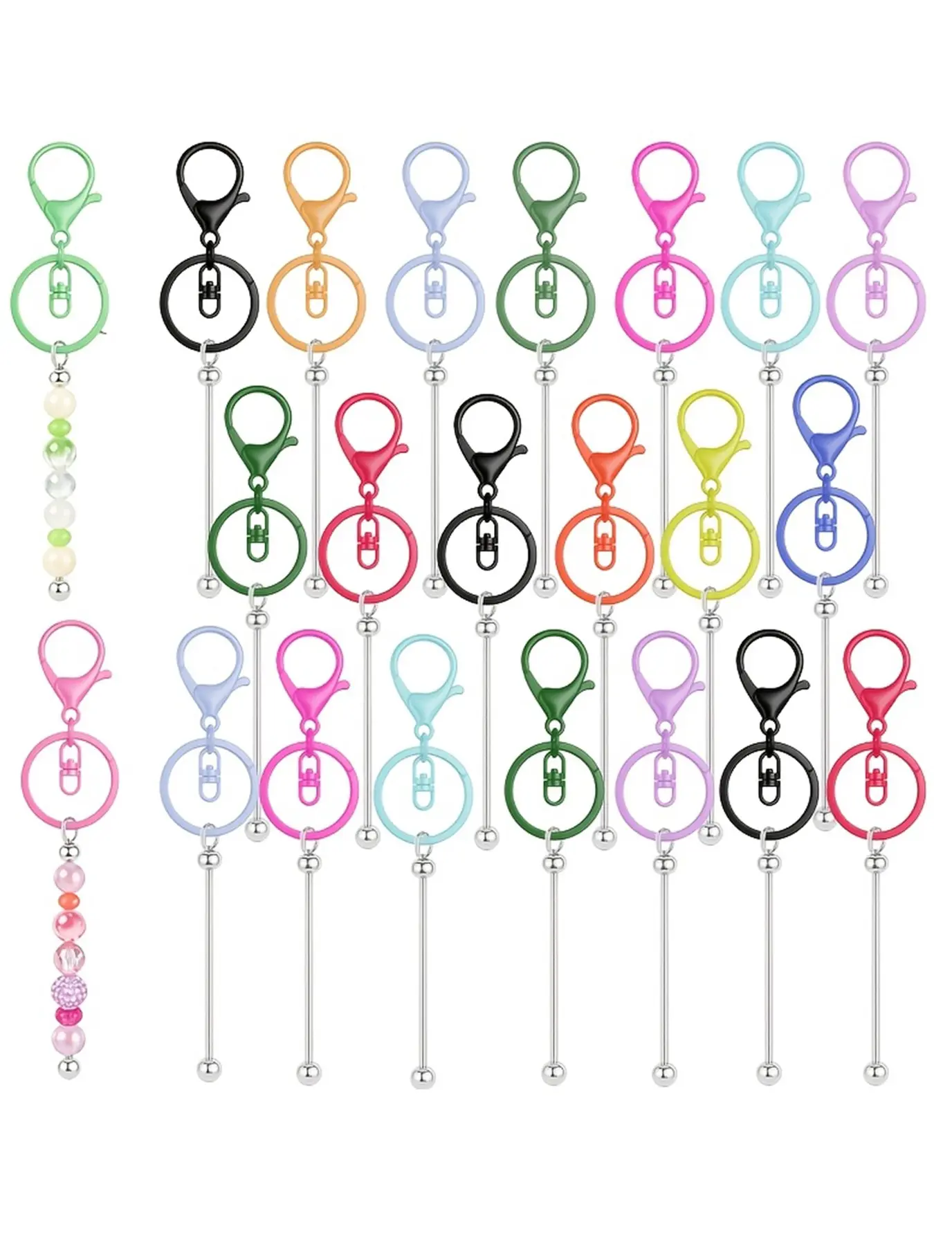 20Pcs Mixed Color DIY Handmade Key Chain Party Key Ring Gift Pack, Keychain Set, Beadable Key Rings, Connecting Bars, Beaded Keychains, Decorative Accessories for Bags, Pendants and Holiday Gifts, Random Colors