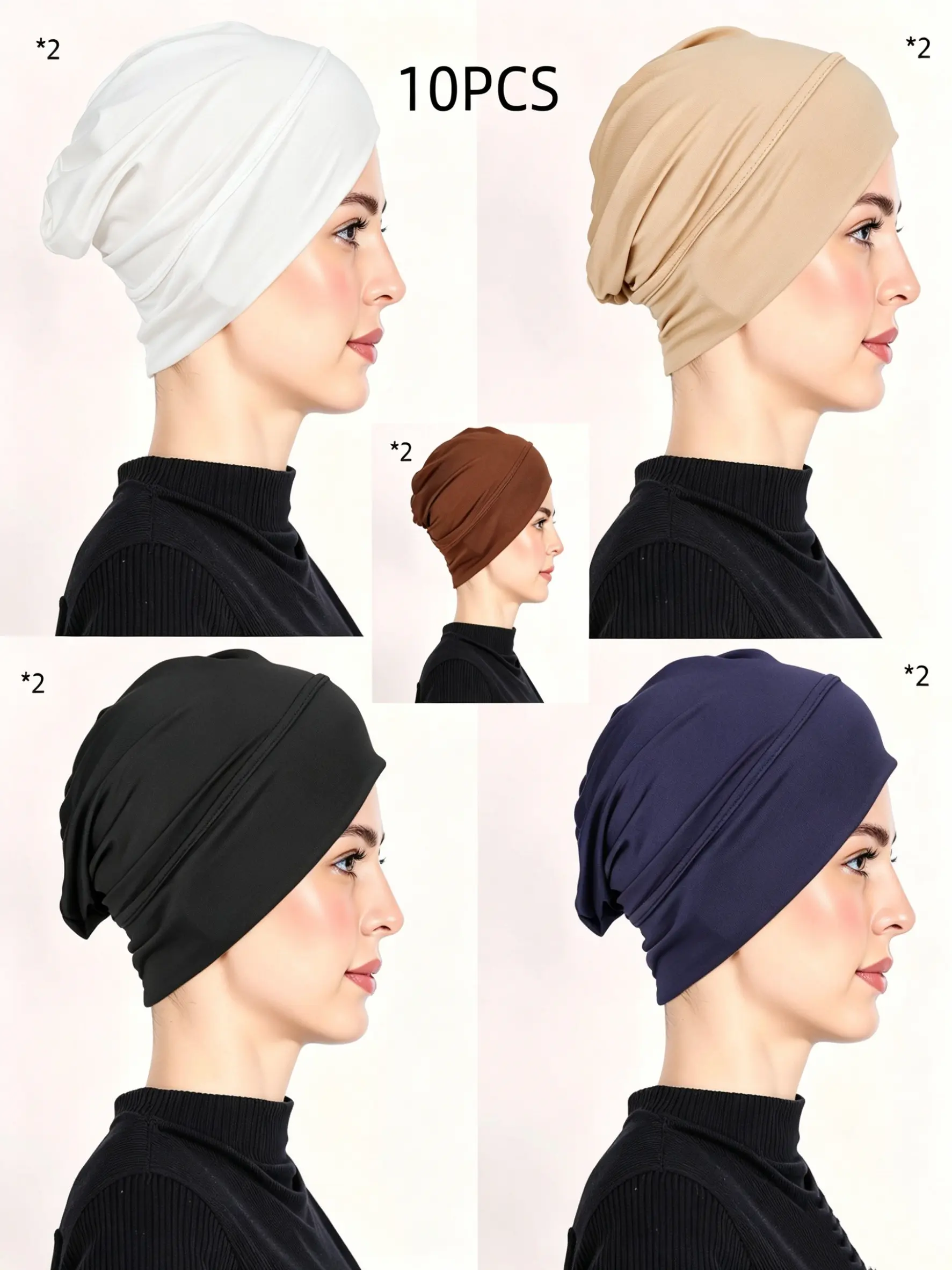 10pcs Soft Stretch Hijab Undercap for Women, Solid Color Ninja Inner Cap, Breathable Non Slip Muslim Head Wrap, Daily Wear, Stretchy Hijab Cap