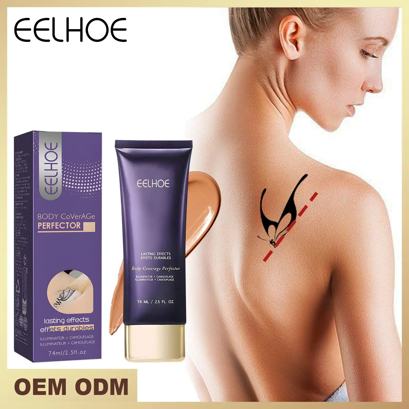 EELHOE Dark Skin Tone Temporary Body Concealer - Covers blemishes (scars, uneven skin tone, tattoos, etc.), evens out skin tone, multi-purpose concealer for face/body.74ml/2.5oz