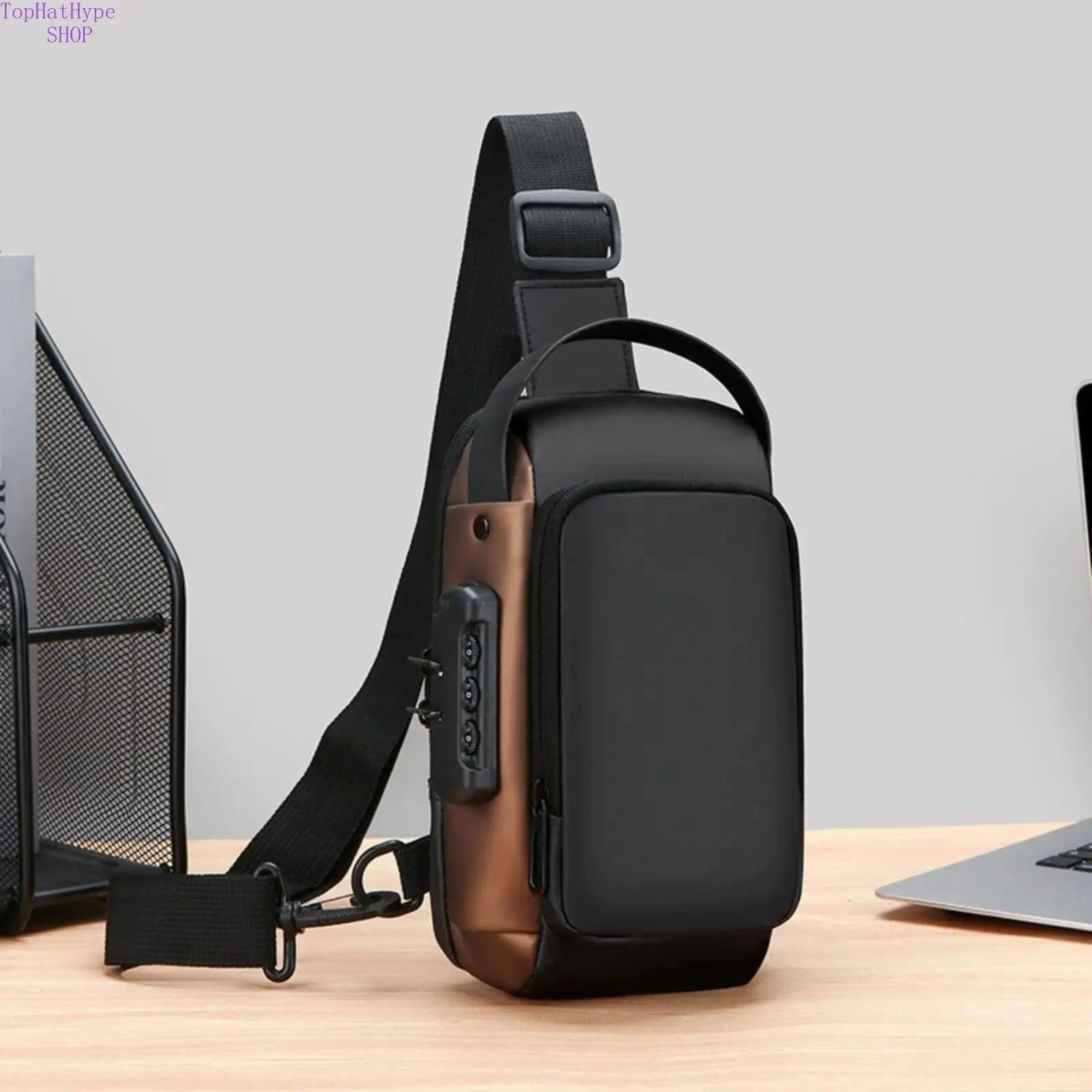 Men's Crossbody Sling Bag, Water-Resistant Anti-Theft Design with Combination Lock and USB Port, Anniversary Gift, Crossbody Bag, Usb Ports, Combination Lock Bag