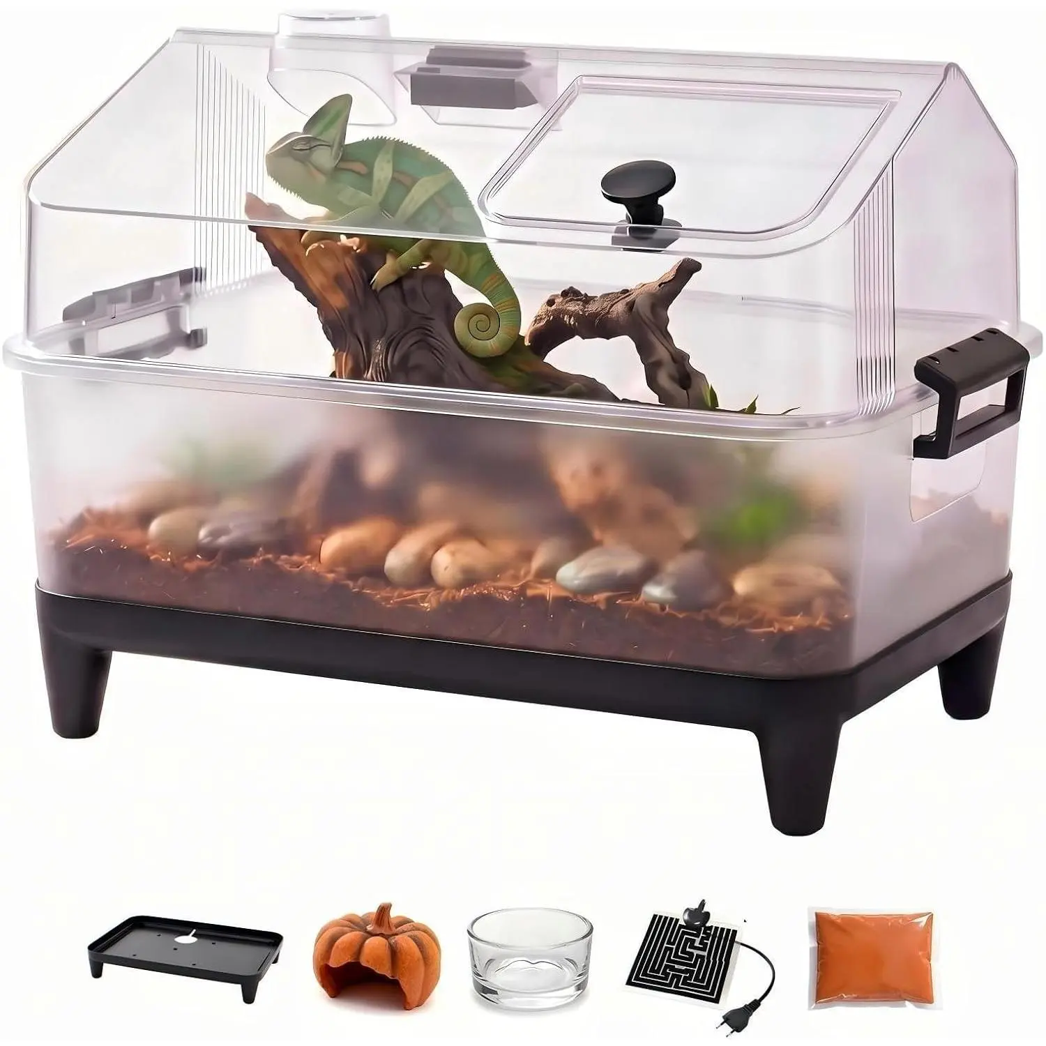 Gaomon Reptile Tank Starter Kit, Reptile Terrarium with Lid, Heating Pad, Hygrometer, Bowl,Hide, Sand, Acrylic Small Reptile Habitat for Reptiles, Tarantula, Lizards, Frogs, Geckos or Hermit Crabs