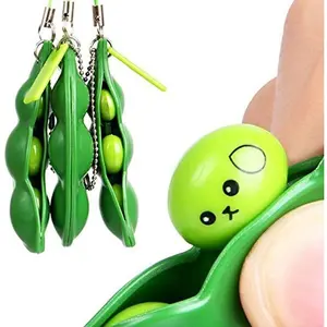 3 Pcs Stress Relieve Keychains, Squeeze-a-Bean Soybean Stress Relieving Playful Charms Extrusion Edamame Pea Keychain for Mobile Phones and Keys - Greenfidget toys