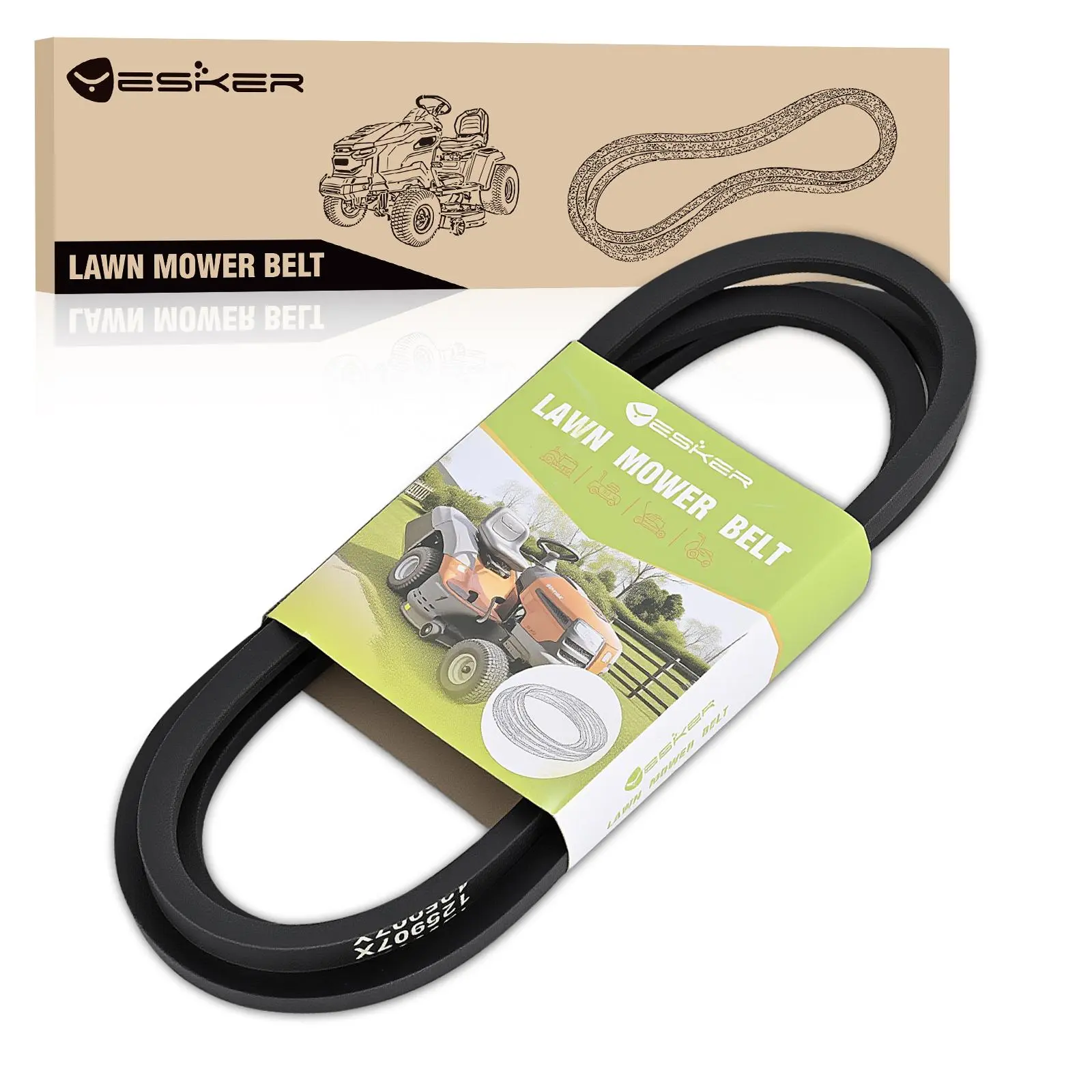 Yesker 125907X Single Belt - 1/2"x90 in Natural Rubber Shock-Absorbent Lawn Mower Drive Belt with Aramid Cord for Tractor Decks, OE Replacement for Craftsman Husqvarna AYP Tractors, Replaces OE# 193214 21546076 532125907 532193214 126907X, 1/2" Width, Inc