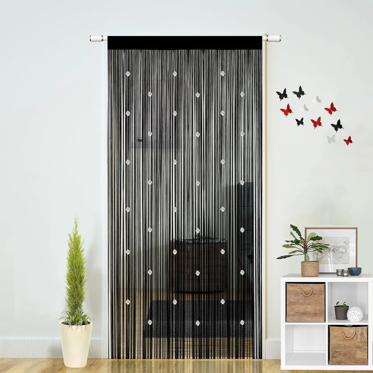 Curtains for Doorways Boho Bedroom Decor Door Wall Beads Closet Window Room Divider Privacy Decorative (Black, 39" W x 79" L)