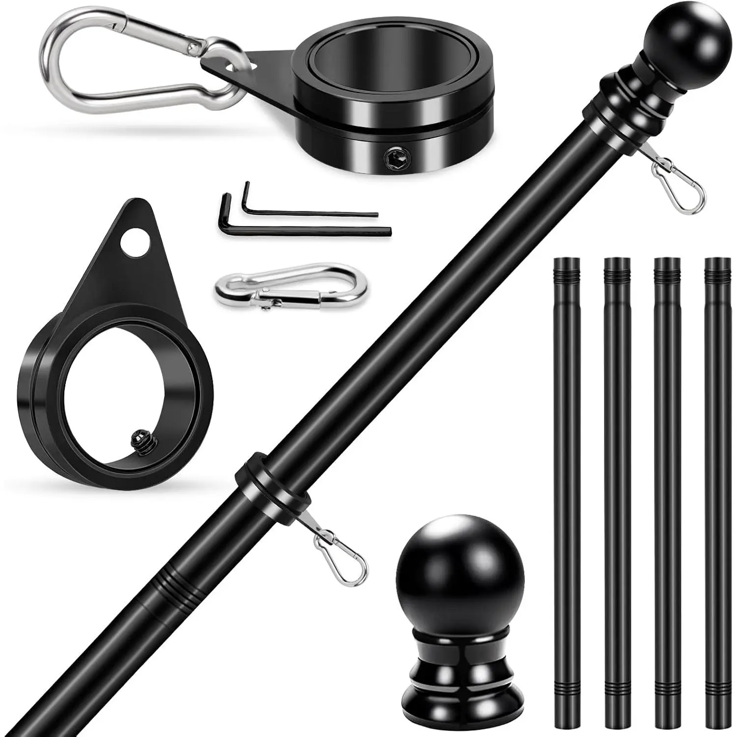 House Flag Pole,  5 FT Metal Spinning Flag Poles Kit, 1"  Free Stainless Steel Flagpole with 360° Flagpole Rings for Outside House Porch Residential Wall Mount for 3x5 Flag,Without Bracket