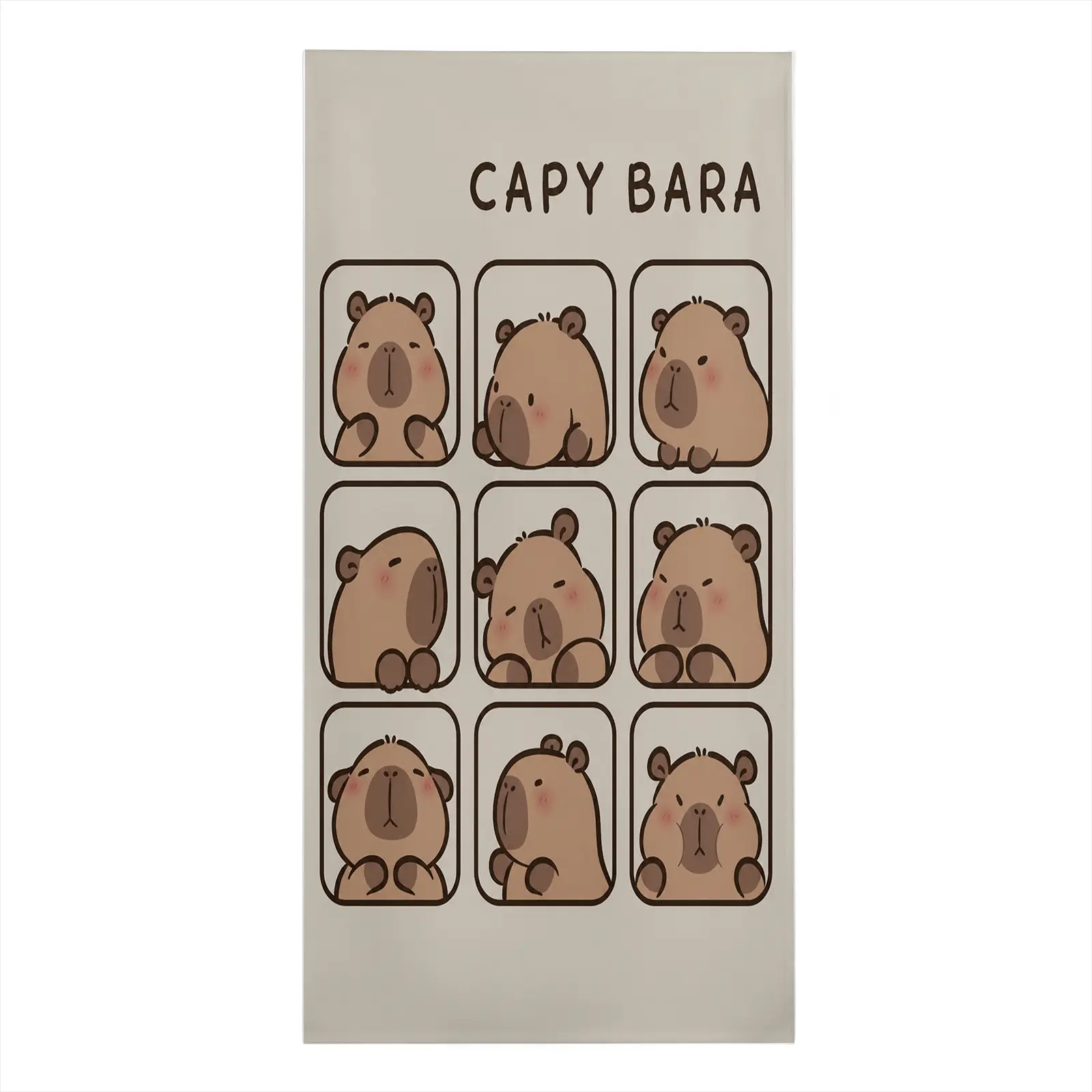 Kawaii Capybara Chibi Cartoon Beach Towel, Cute Beige Sand Free Quick Dry Microfiber Pool Towel, Funny Capybara Emoji Emotions Chart Bath Towel, Novelty Animal Lovers Gift