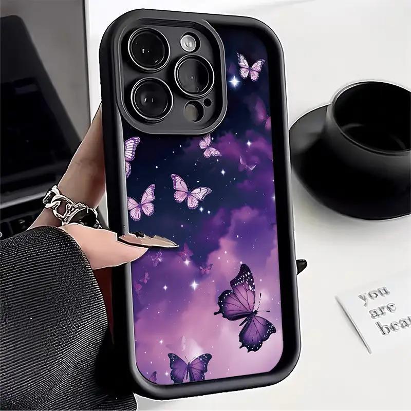 Dreamy Purple Starry Sky Butterfly Pattern Mobile Phone Case,phone Case Suitable for Iphone 11/12/13/14/15/16/17 Pro Promax Plus Air and Samsung S22/S23/S24/S25 Plus Ultra Fe,TPU Anti-Fall Protection Soft Case