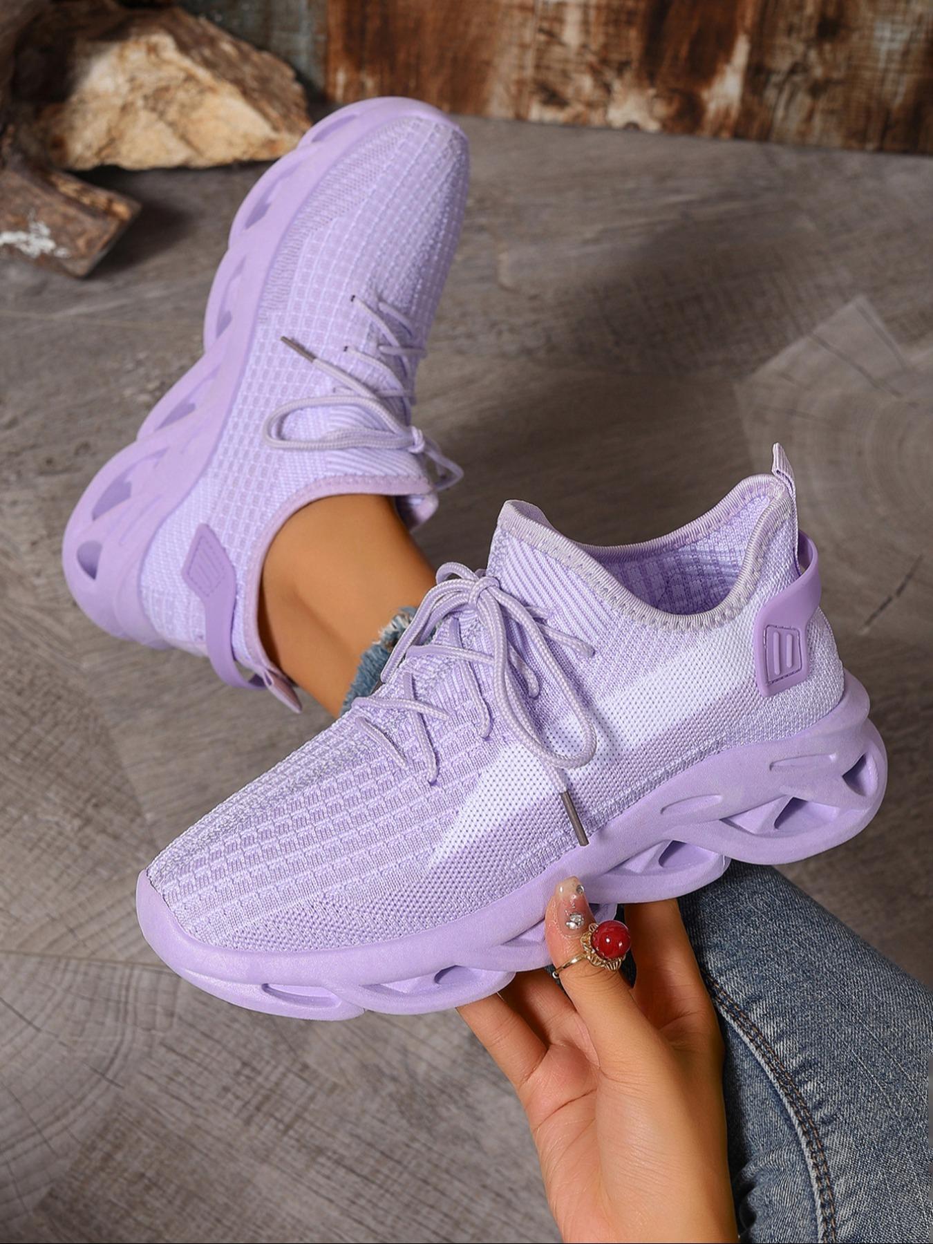 Women's Fashion Lace Up Low Top Blade Soles Sneakers, Casual Breathable Comfortable Sports Knitted Running Shoes, All-match Round Toe Chunky Sneakers for Daily Wear, Casual Running Footwear