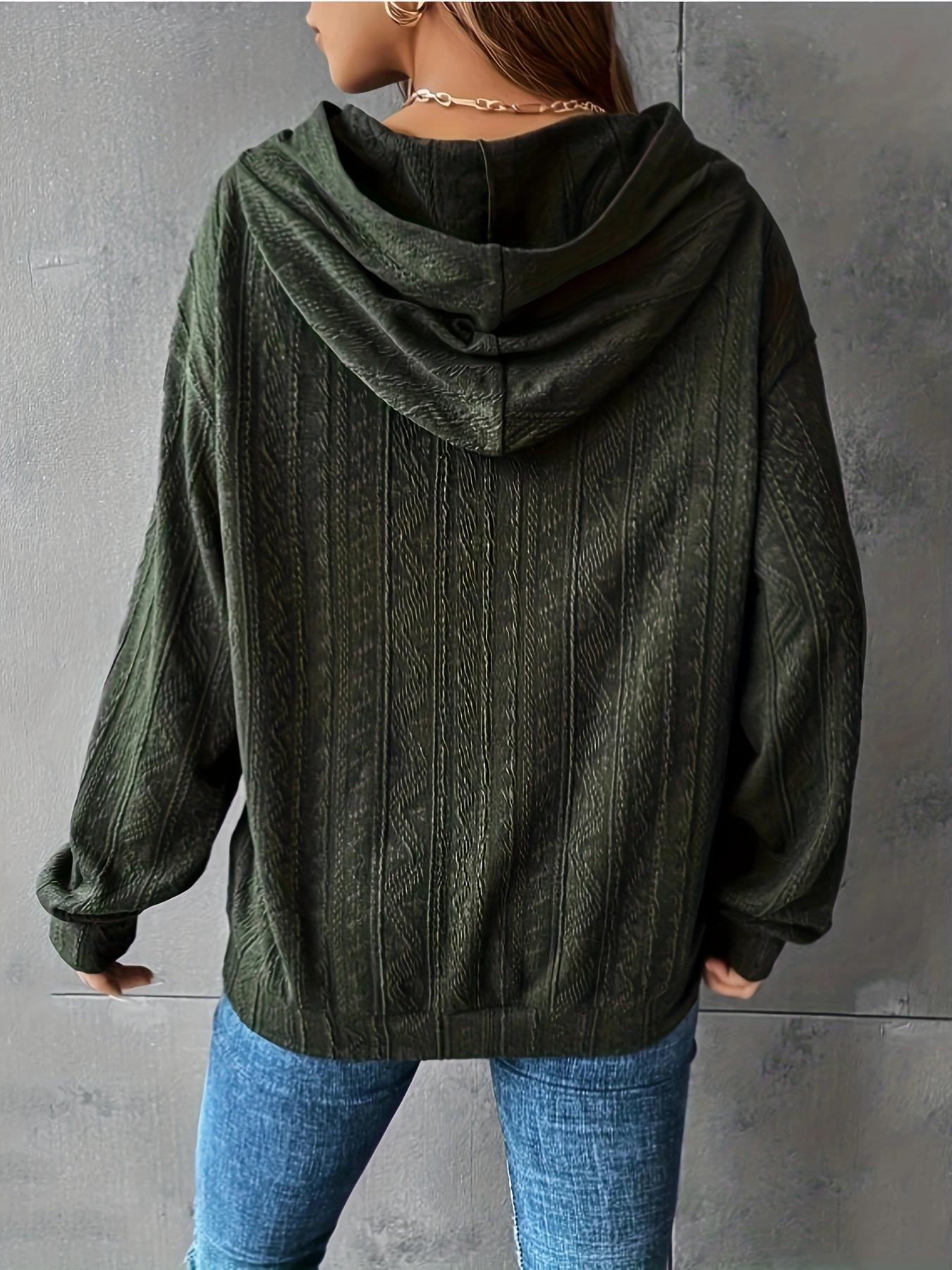 Plus Size Solid Color Hoodie Casual Long-Sleeve Hooded Sweatshirt, Casual Hooded Sweatshirts, Y2K Summer Daily Wear, Comfortable Relaxed Fit, Textured Knit Detail, Party Casual Wear