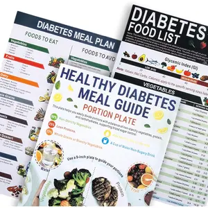 3 PCS Healthy Diabetes Food List & Meal Guide Planner, Waterproof Laminated Diabetic Food Chart, Easy-to-Read Protein Calories Fiber Fat Glycemic Index Chart for Prediabetes & Beginners