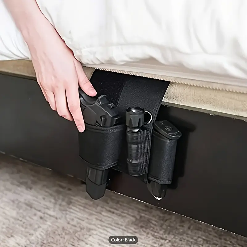 Bedside pistol holster, tactical bedside gun holster, under-bed gun storage box with flashlight ring, suitable for car seats, bedside, sofa, table, Valentine's Day gift