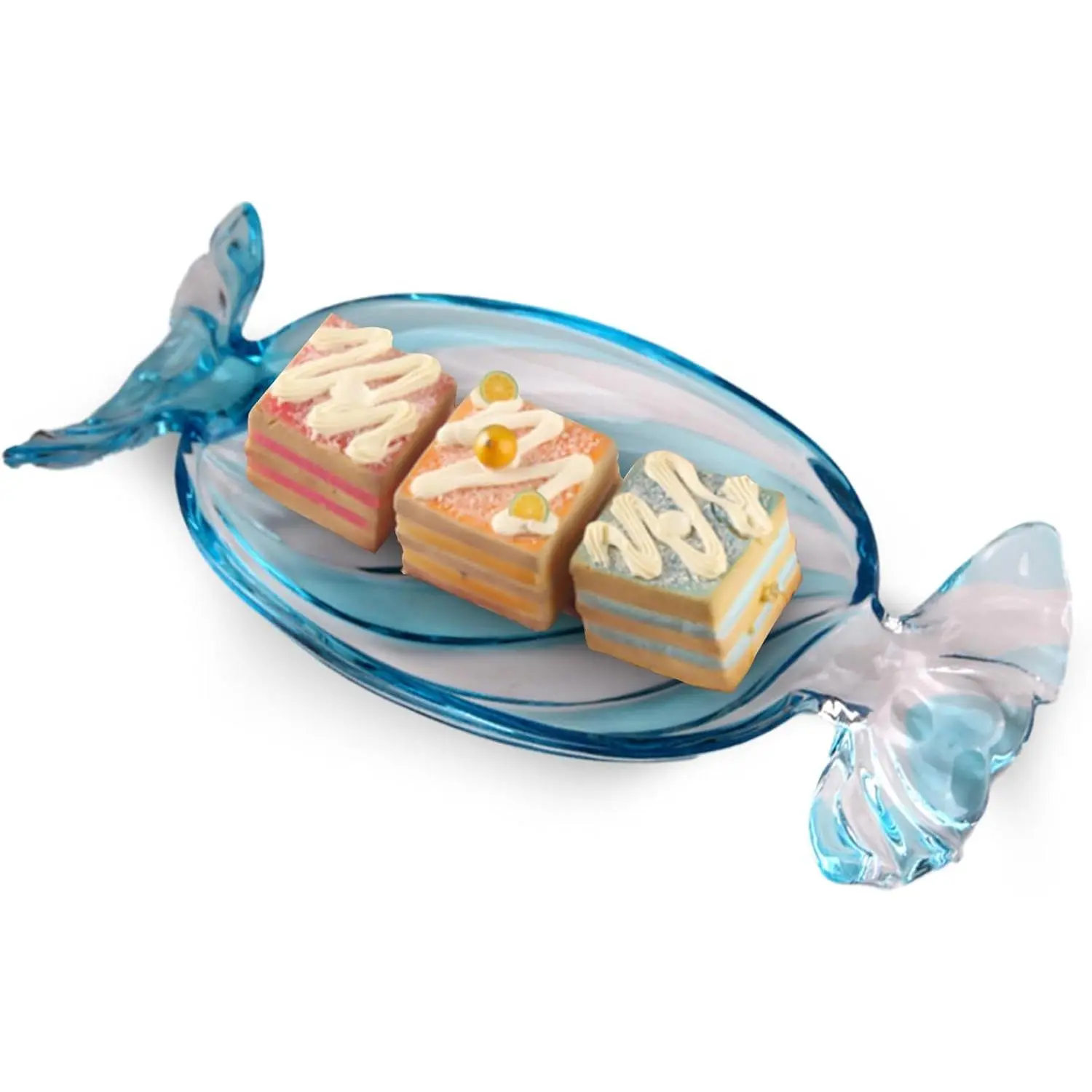 Colorful Glass Candy Platter – Christmas Serving Tray for Holiday , Decorative Dessert Plate for Xmas Parties, Large  Glass Dish for Cookies, Snacks & Sweets (Blue)