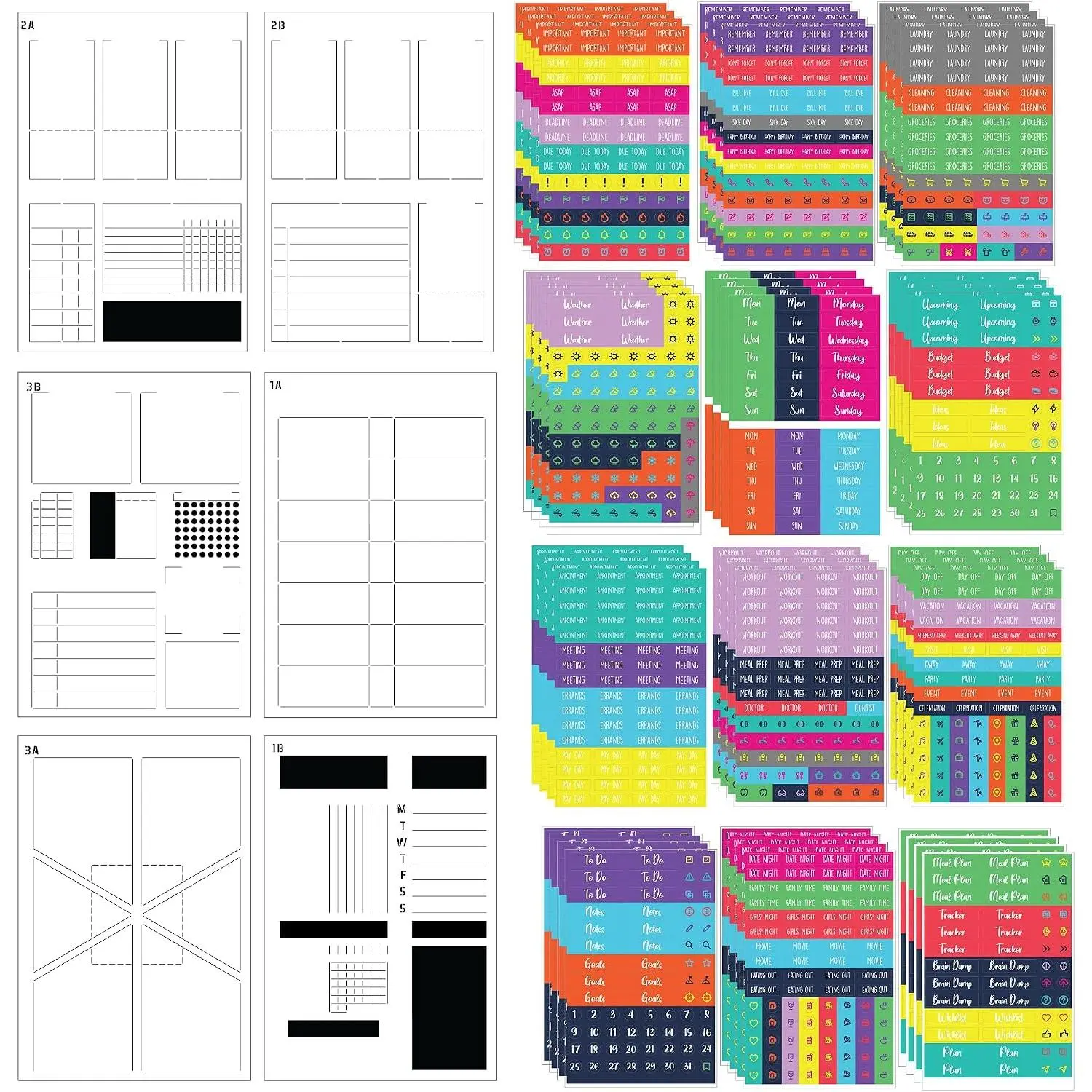 Speedy Spreads Weekly Layout Journal Stencils & Planner Sticker Kit - 48 Sticker Sheets & 6 Stencils for A5  Dot Grid Journal Notebooks, Journaling Supplies Kit with DIY Calendar Templates
