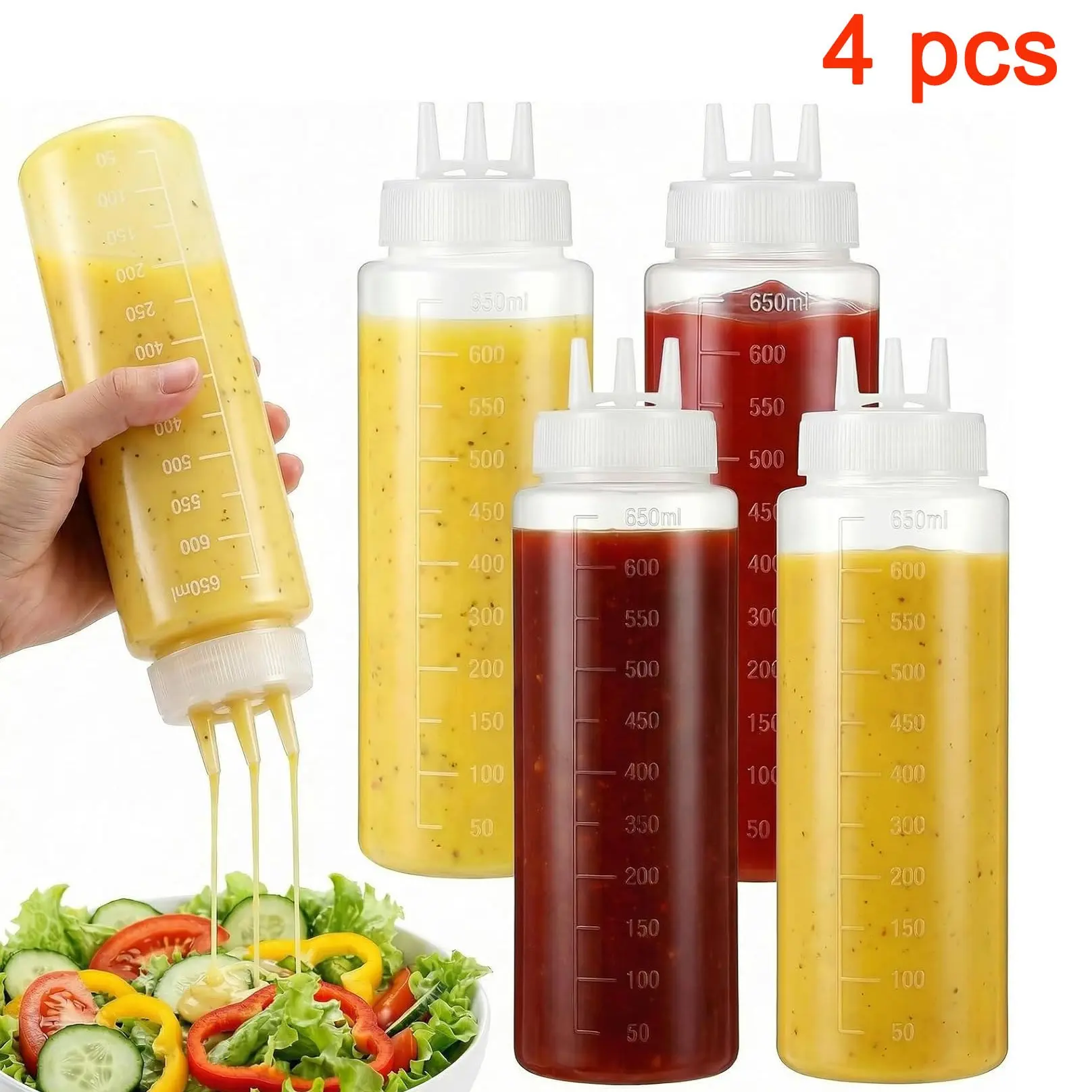 Pack of 4 Seasoning Squeeze Bottle, Syrup Dispenser, Cream Dispenser, 3-Hole Design, Leak-Proof, Suitable for Sauces and Condiments, Ideal for Storing Oil and Syrup,Kitchenware.Halloween Party Kitchenware.