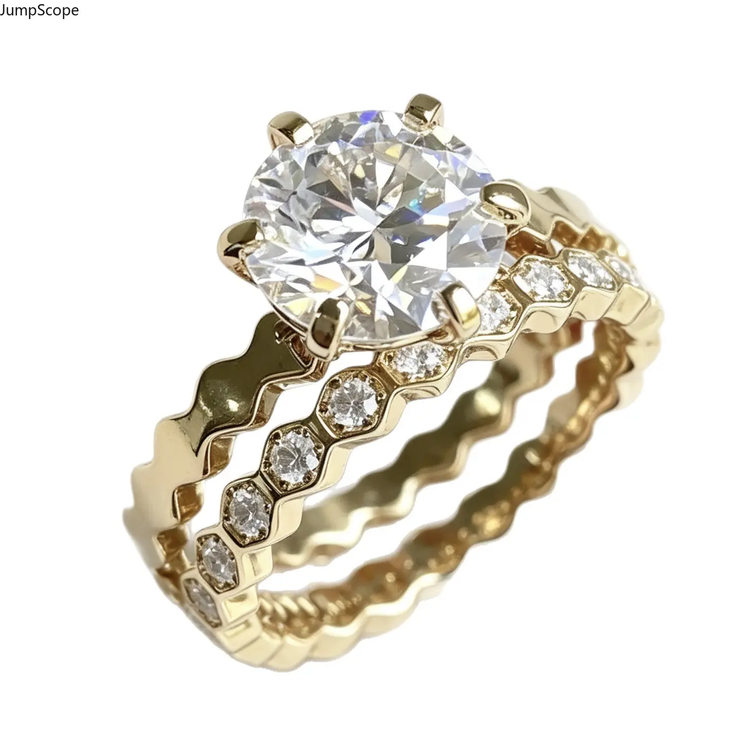 Hexagon Honeycomb Solitaire Stackable Ring Kit (MDF-Steel) - Artificial Gemstone Jewelry, Layering Styling, Proposal Occasions, Everyday Wear, Anniversary Gifts for Female with Subtle Romantic Sentiment
