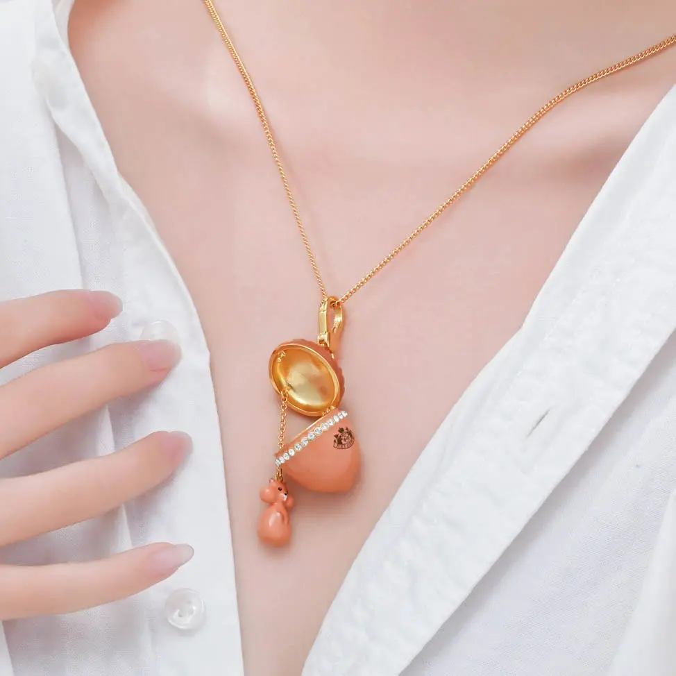 Openable 3D Acorn Nut Pendant Necklace - Whimsical Brass Casual Daily Female Enamel Jewelry, Cute Squirrel Surprise Gift, 3-in-1 DIY Tote Bag Charm Keyring, Cottagecore