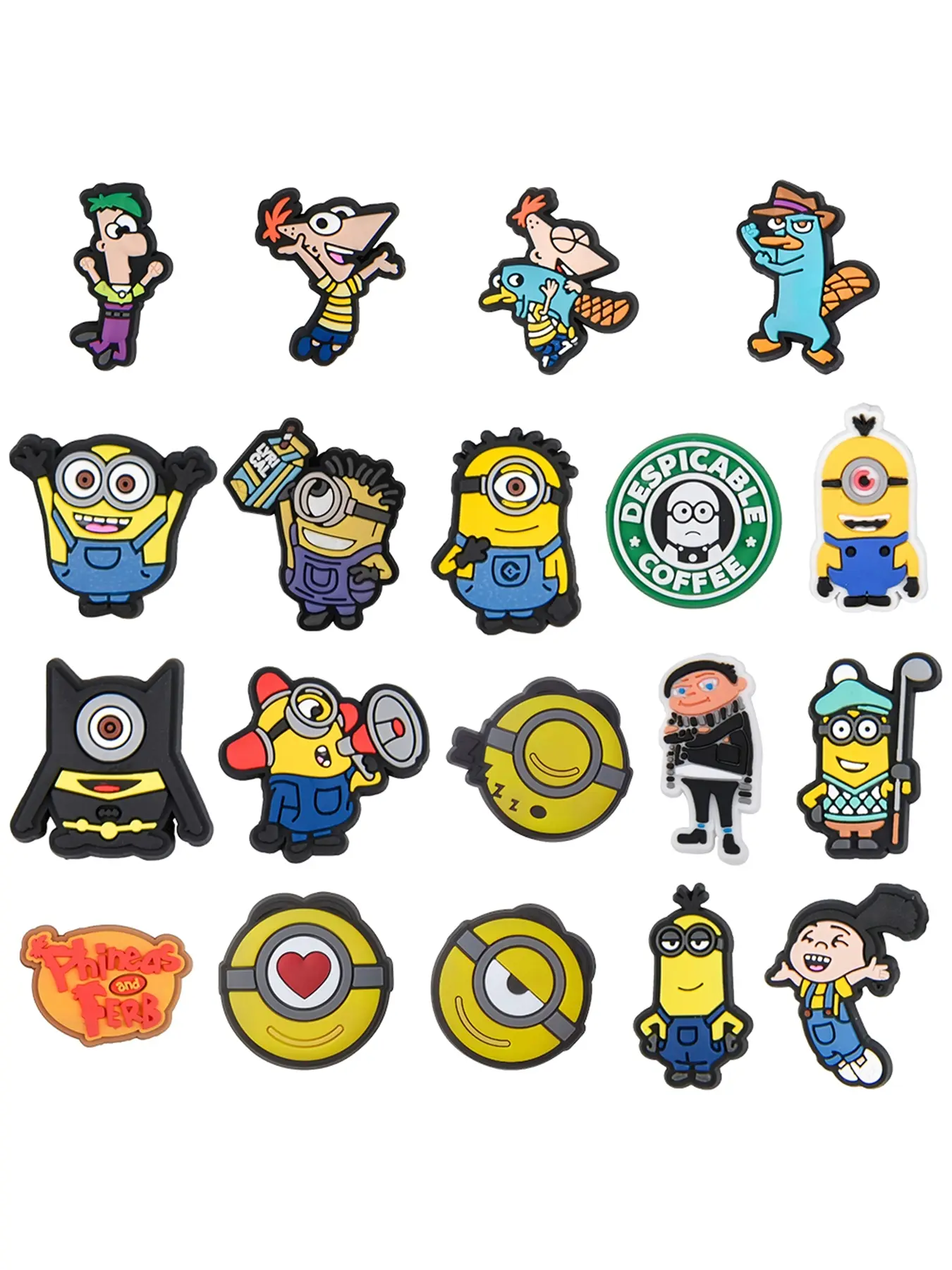4-18pcs Cartoon New Yellow Agent Round Glasses Capsule Banana Man Fly Guy Hole Decorative Shoe Accessories, PVC Material DIY Shoe Decor, Festival Gifts, Cute Shoe Charms