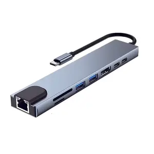 Usb 8 In 1 Type C 3 1 To 4k HdTV Hub Adapter With Sd Tf Rj45 Card Reader Pd Fast Charge For Macbook Notebook Computer
